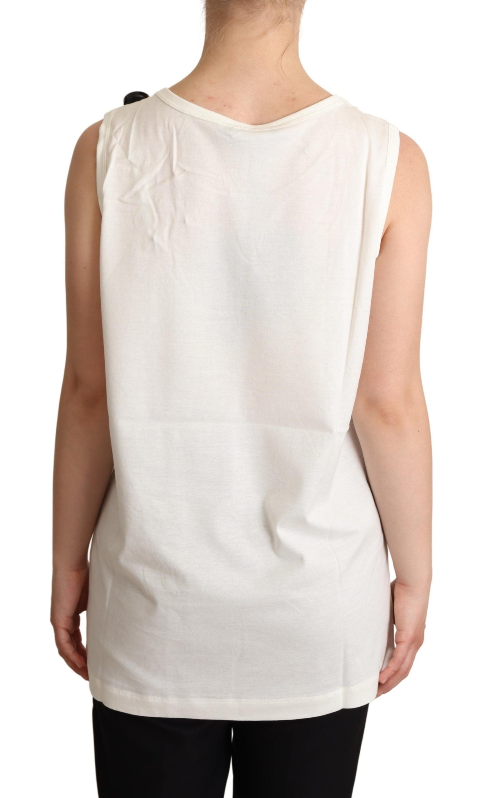 Dolce & Gabbana White Dog Floral Print Embellished T-shirt Dolce & Gabbana