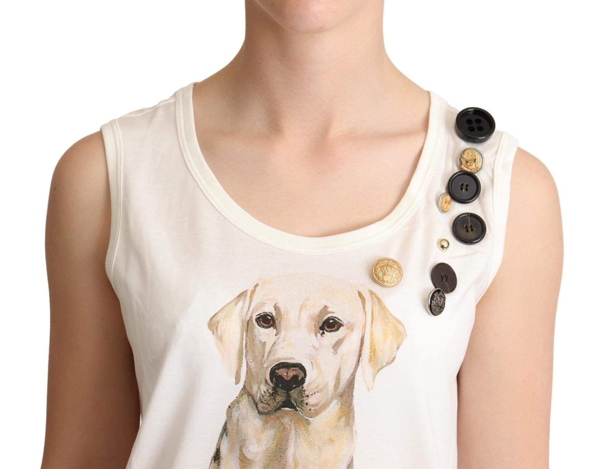 Dolce & Gabbana White Dog Floral Print Embellished T-shirt Dolce & Gabbana
