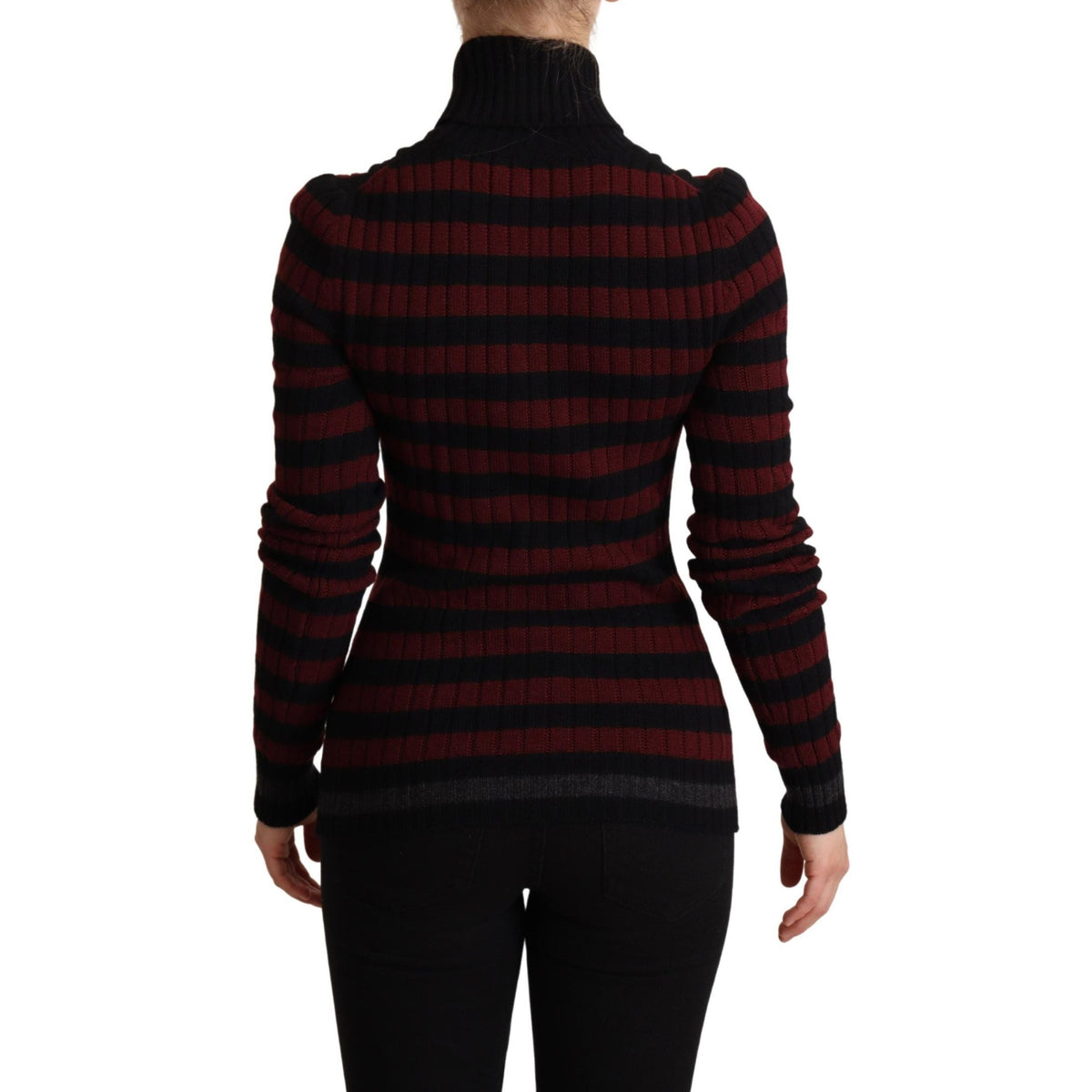 Dolce & Gabbana Black Red Striped Wool Pullover Sweater