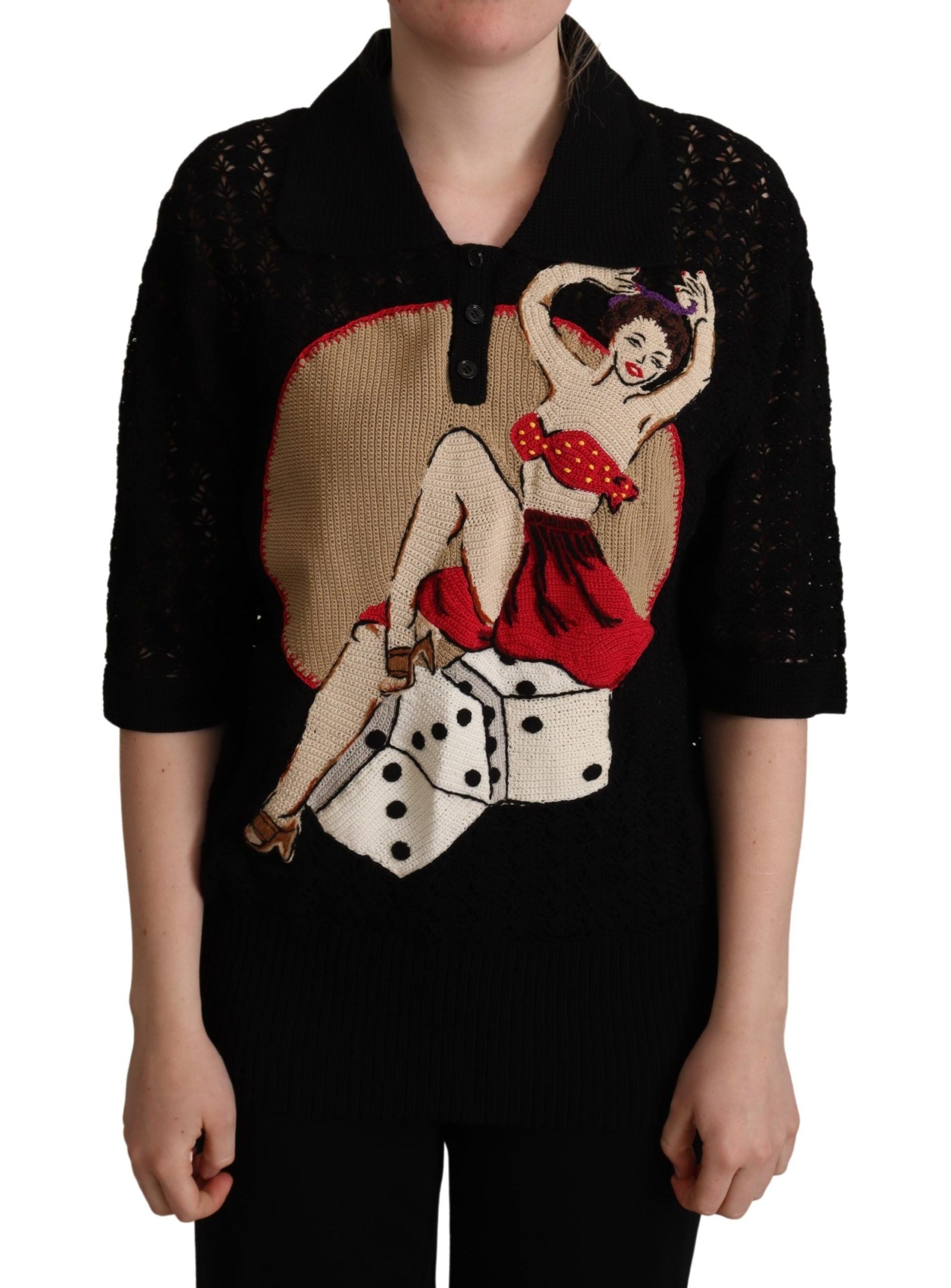 Dolce & Gabbana Black Embroidered Knitted Cotton Sweater Dolce & Gabbana