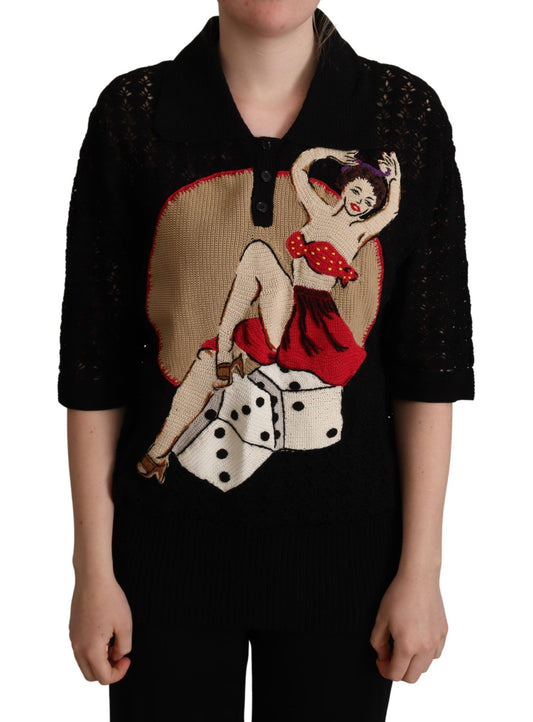 Dolce & Gabbana Black Embroidered Knitted Cotton Sweater Dolce & Gabbana