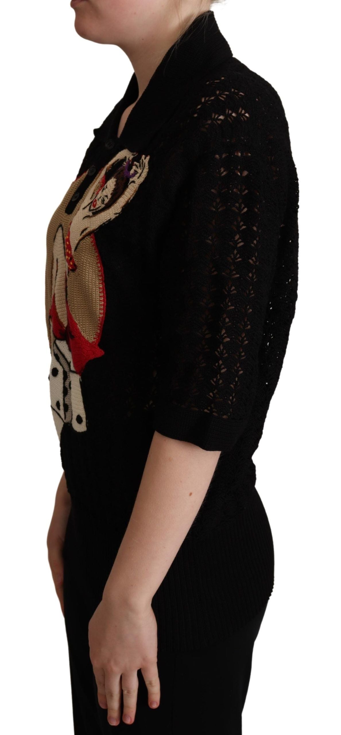 Dolce & Gabbana Black Embroidered Knitted Cotton Sweater Dolce & Gabbana