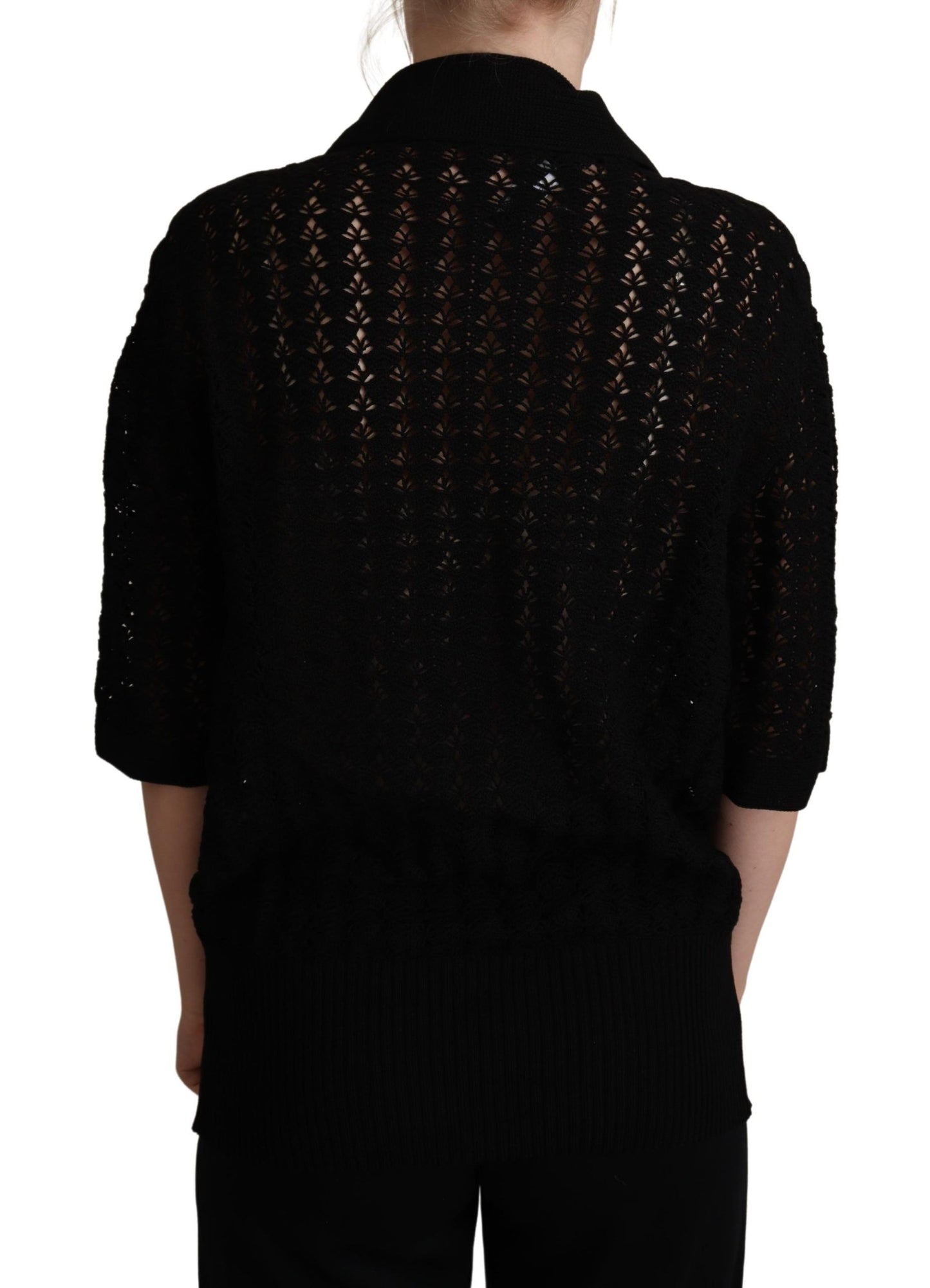 Dolce & Gabbana Black Embroidered Knitted Cotton Sweater Dolce & Gabbana