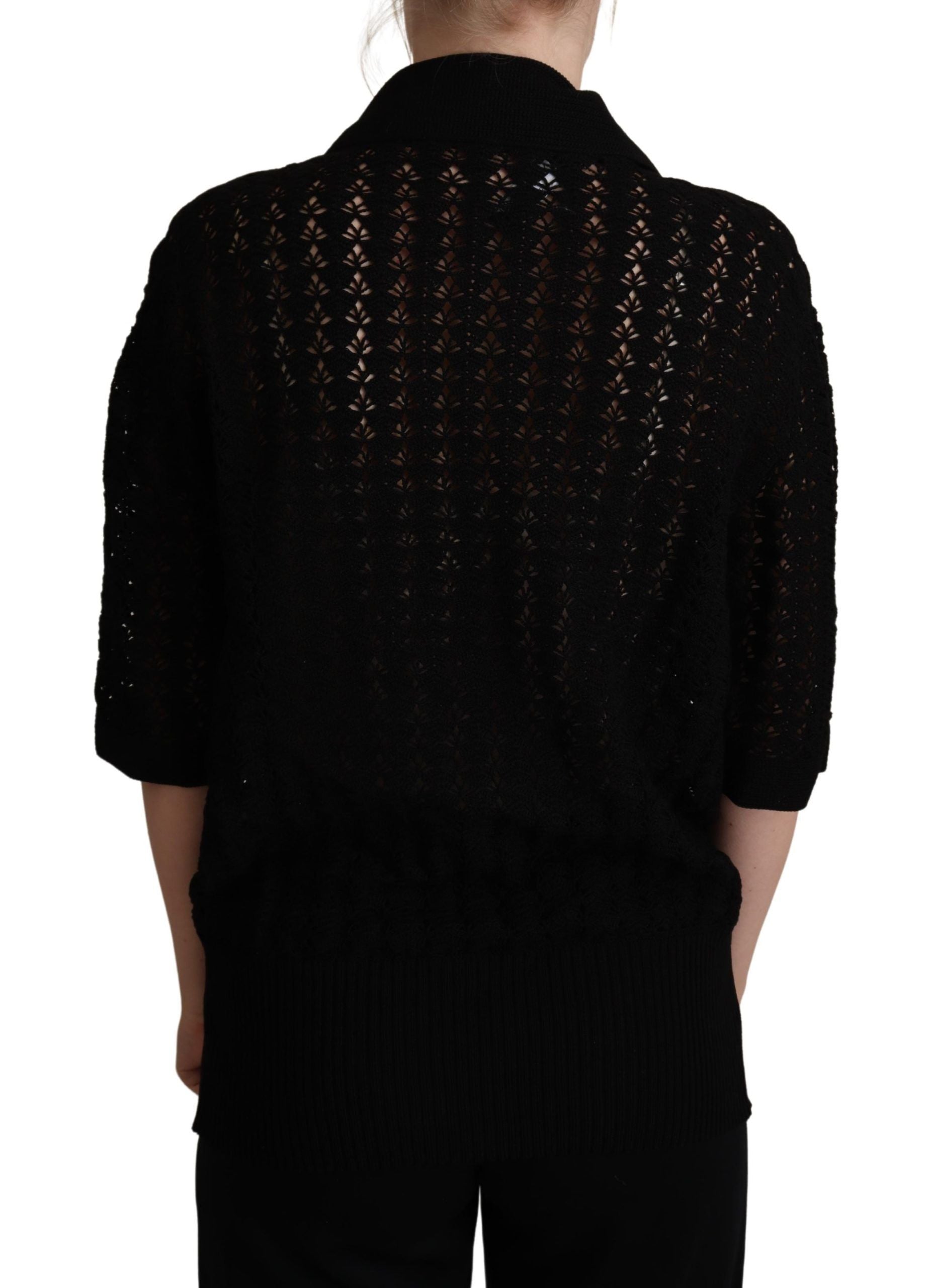 Dolce & Gabbana Black Embroidered Knitted Cotton Sweater Dolce & Gabbana