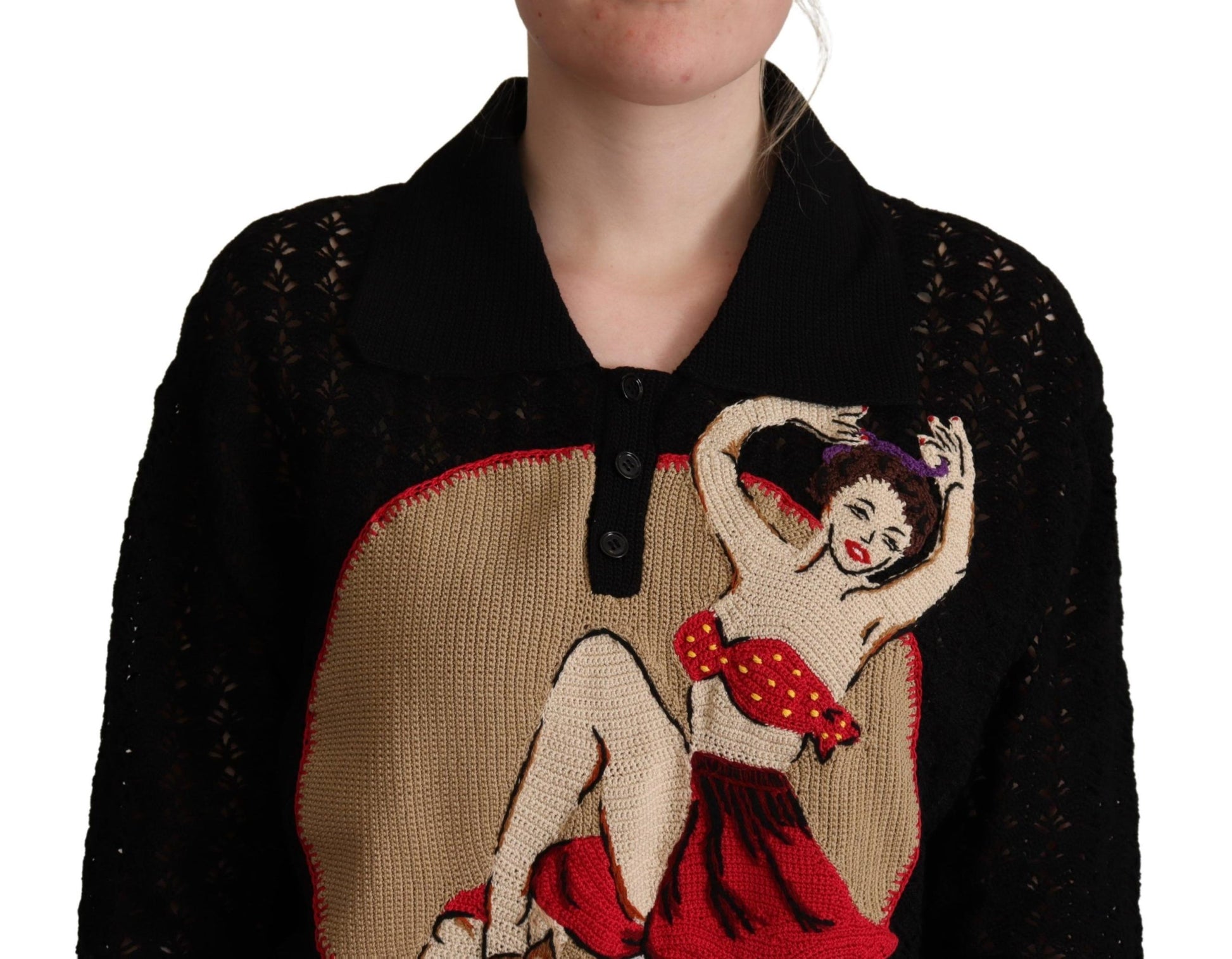 Dolce & Gabbana Black Embroidered Knitted Cotton Sweater Dolce & Gabbana