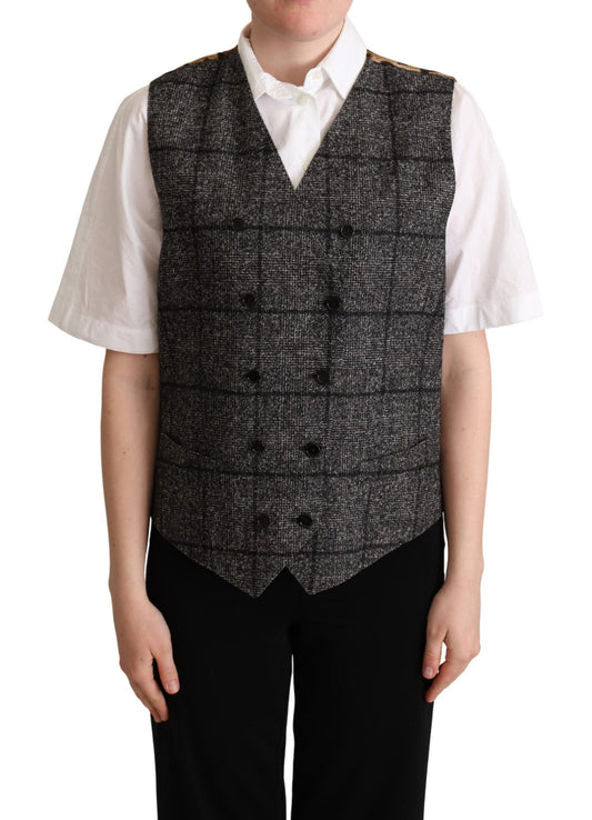 Dolce & Gabbana Gray Wool Leopard Print Waistcoat Vest Dolce & Gabbana