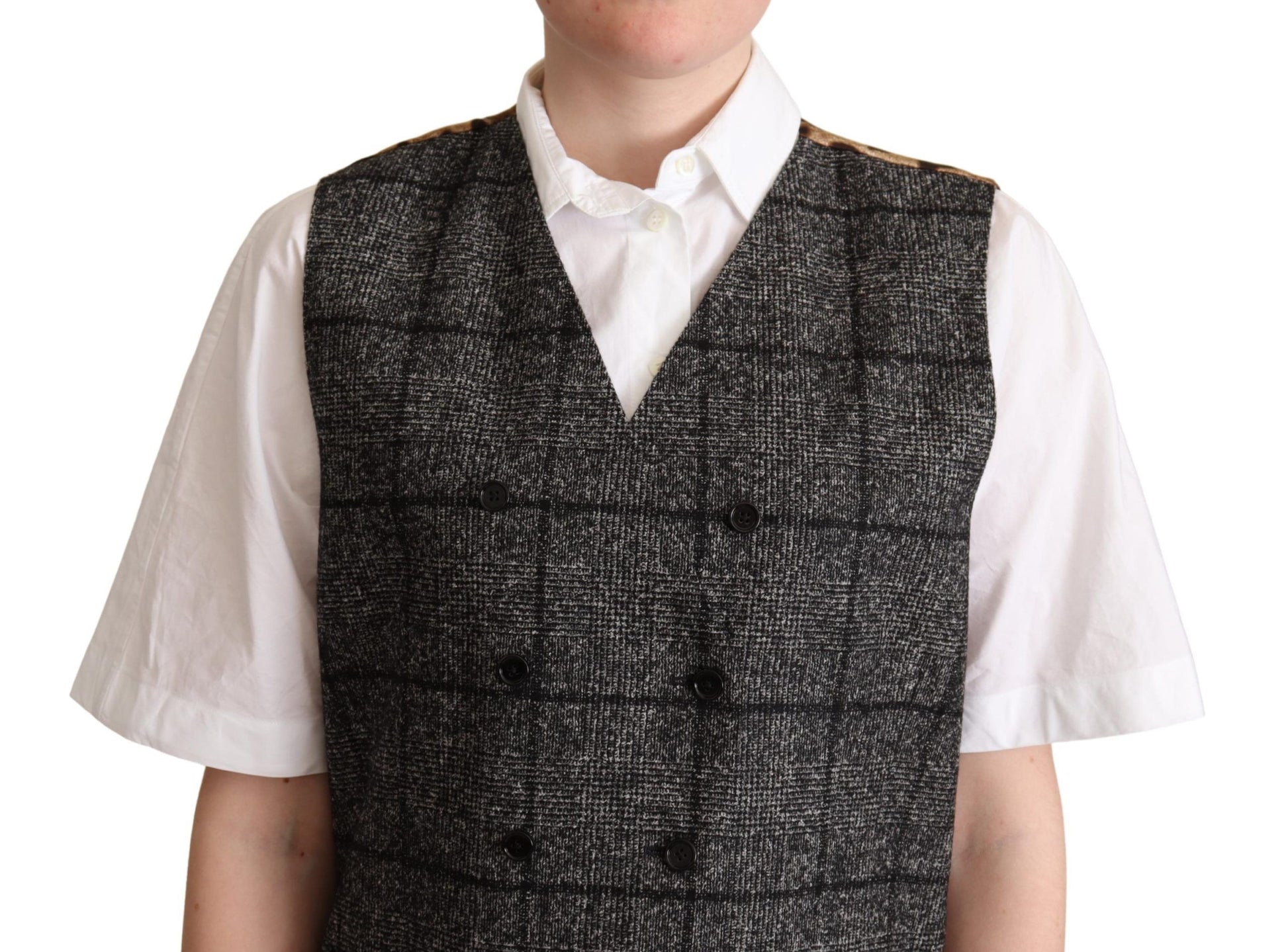 Dolce & Gabbana Gray Wool Leopard Print Waistcoat Vest Dolce & Gabbana