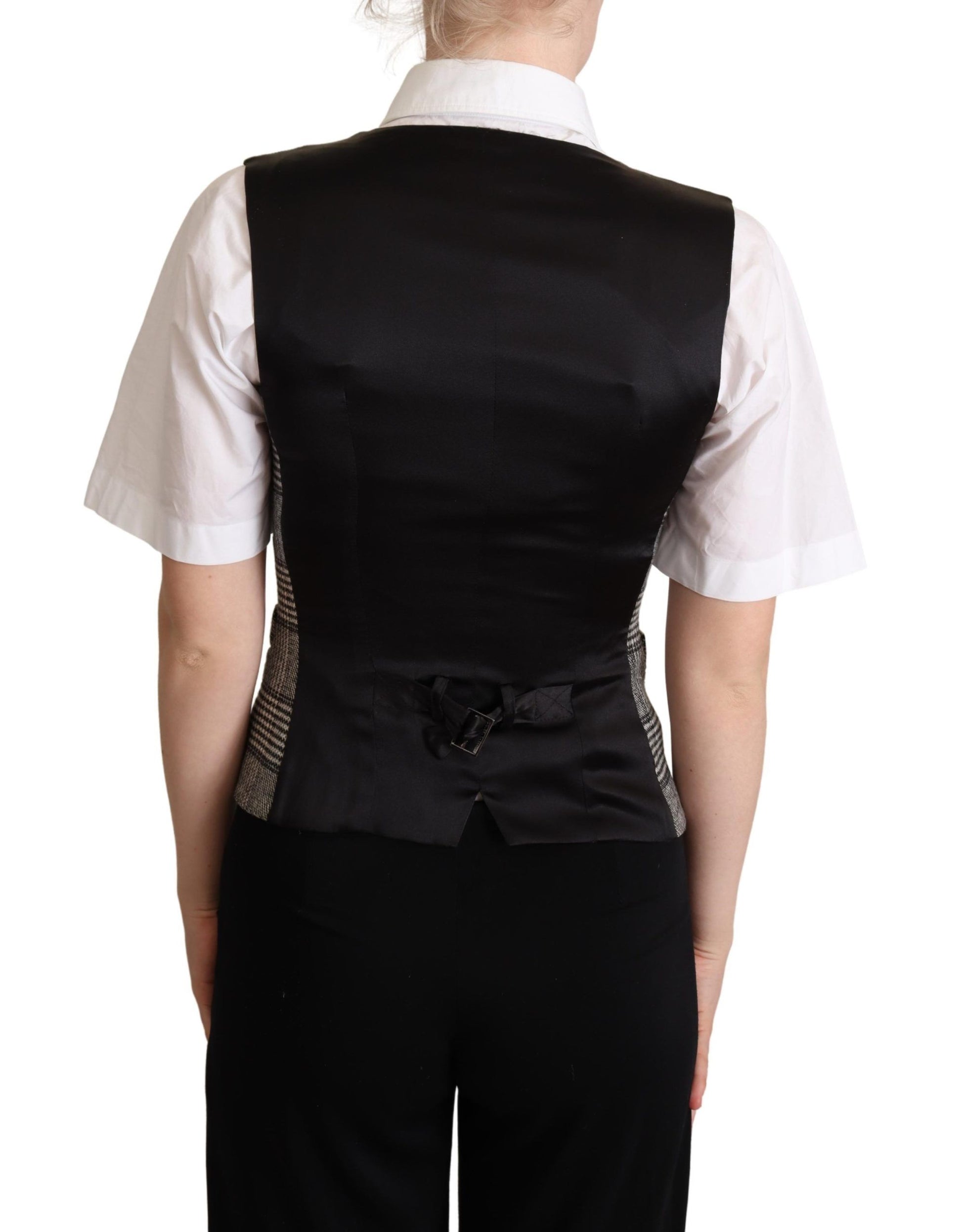 Dolce & Gabbana Gray Checkered Sleeveless Waistcoat Vest Dolce & Gabbana