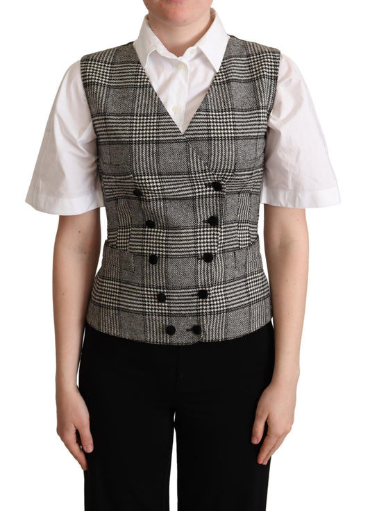 Dolce & Gabbana Gray Checkered Sleeveless Waistcoat Vest Dolce & Gabbana