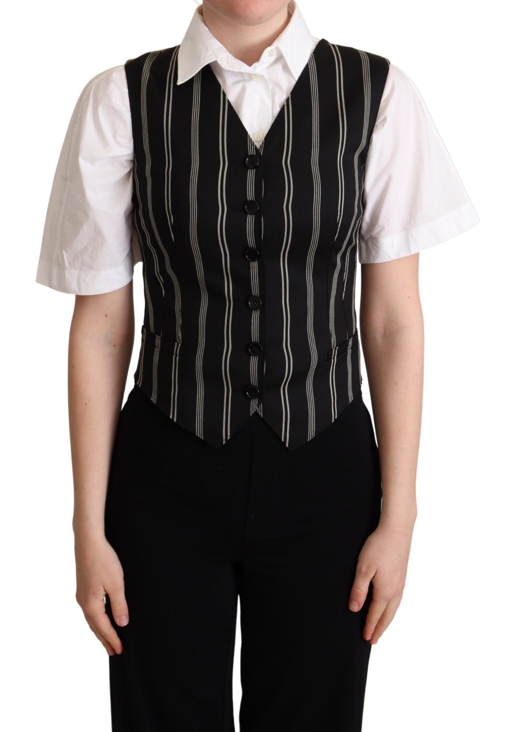 Dolce & Gabbana Black Striped Leopard Print Waistcoat Vest Dolce & Gabbana