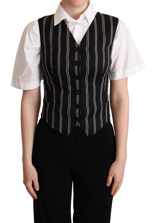 Dolce & Gabbana Black Striped Leopard Print Waistcoat Vest Dolce & Gabbana
