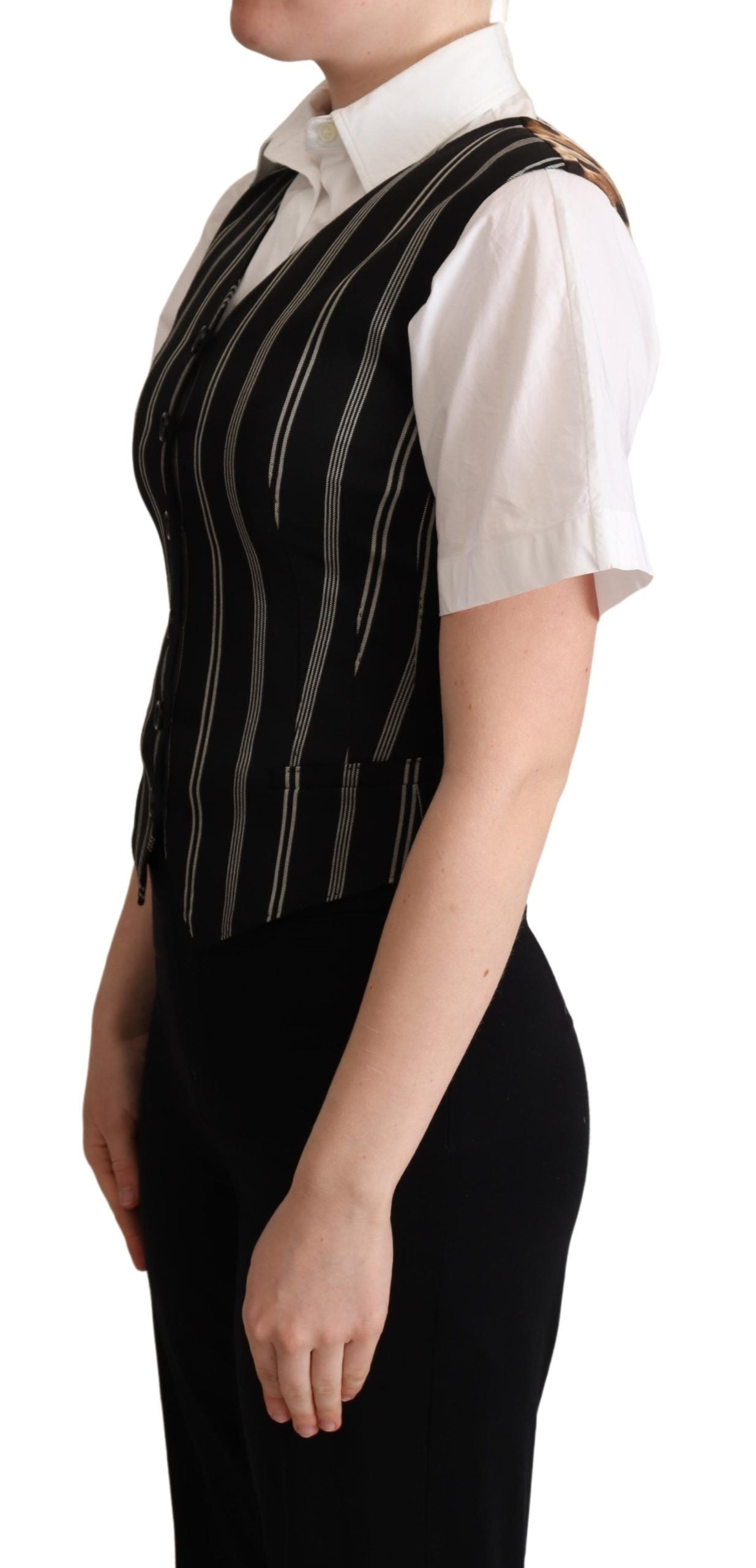 Dolce & Gabbana Black Striped Leopard Print Waistcoat Vest Dolce & Gabbana
