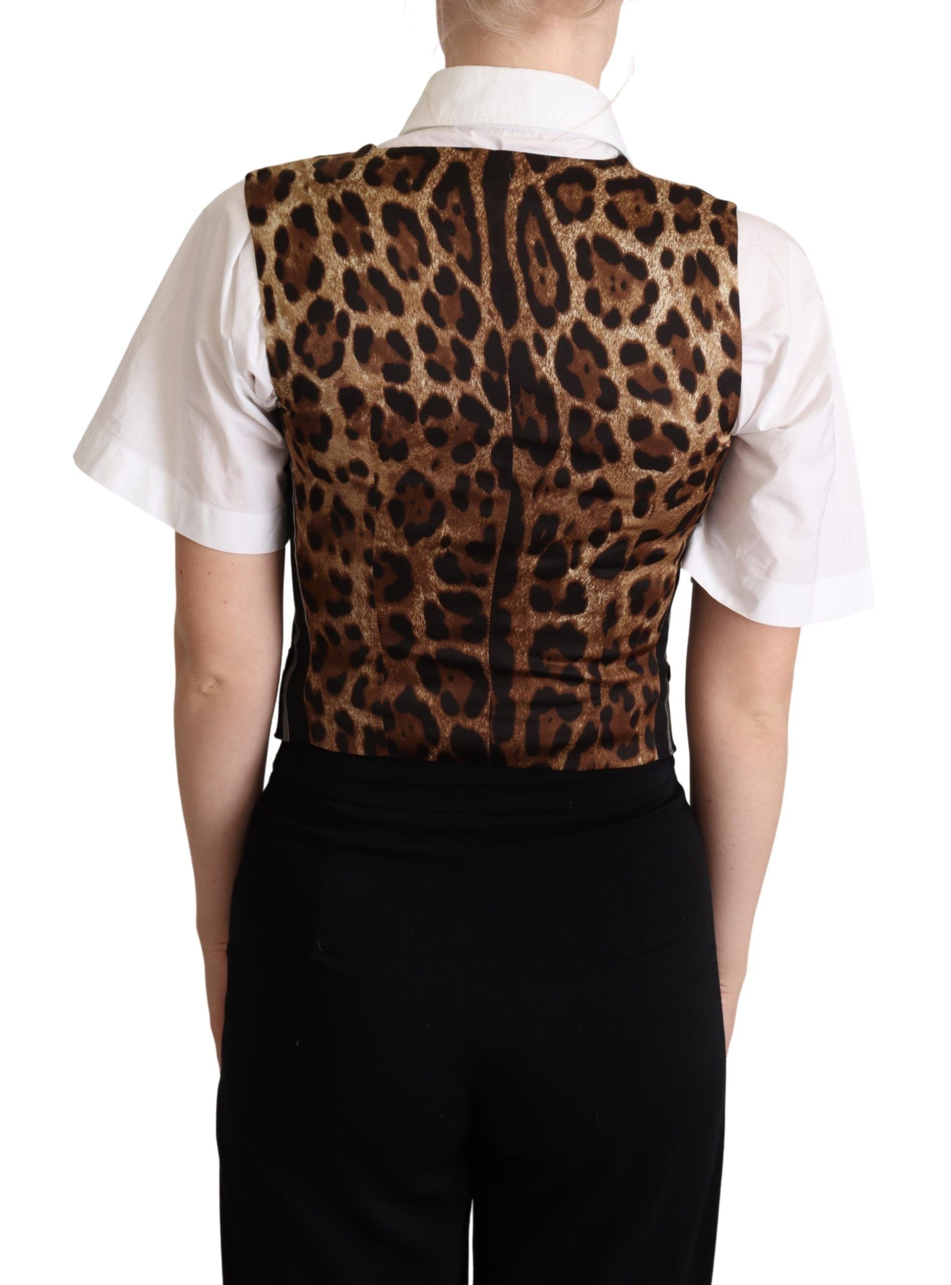 Dolce & Gabbana Black Striped Leopard Print Waistcoat Vest Dolce & Gabbana