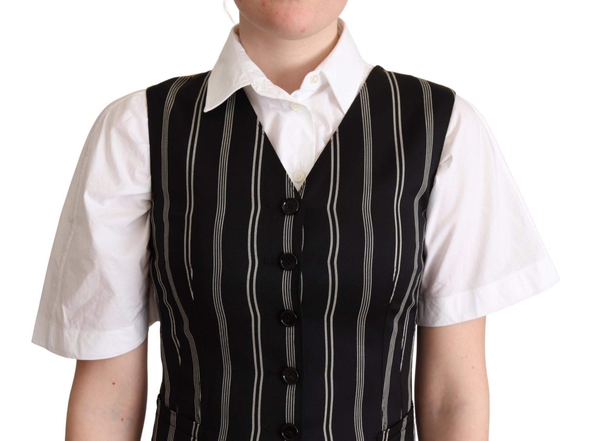 Dolce & Gabbana Black Striped Leopard Print Waistcoat Vest Dolce & Gabbana