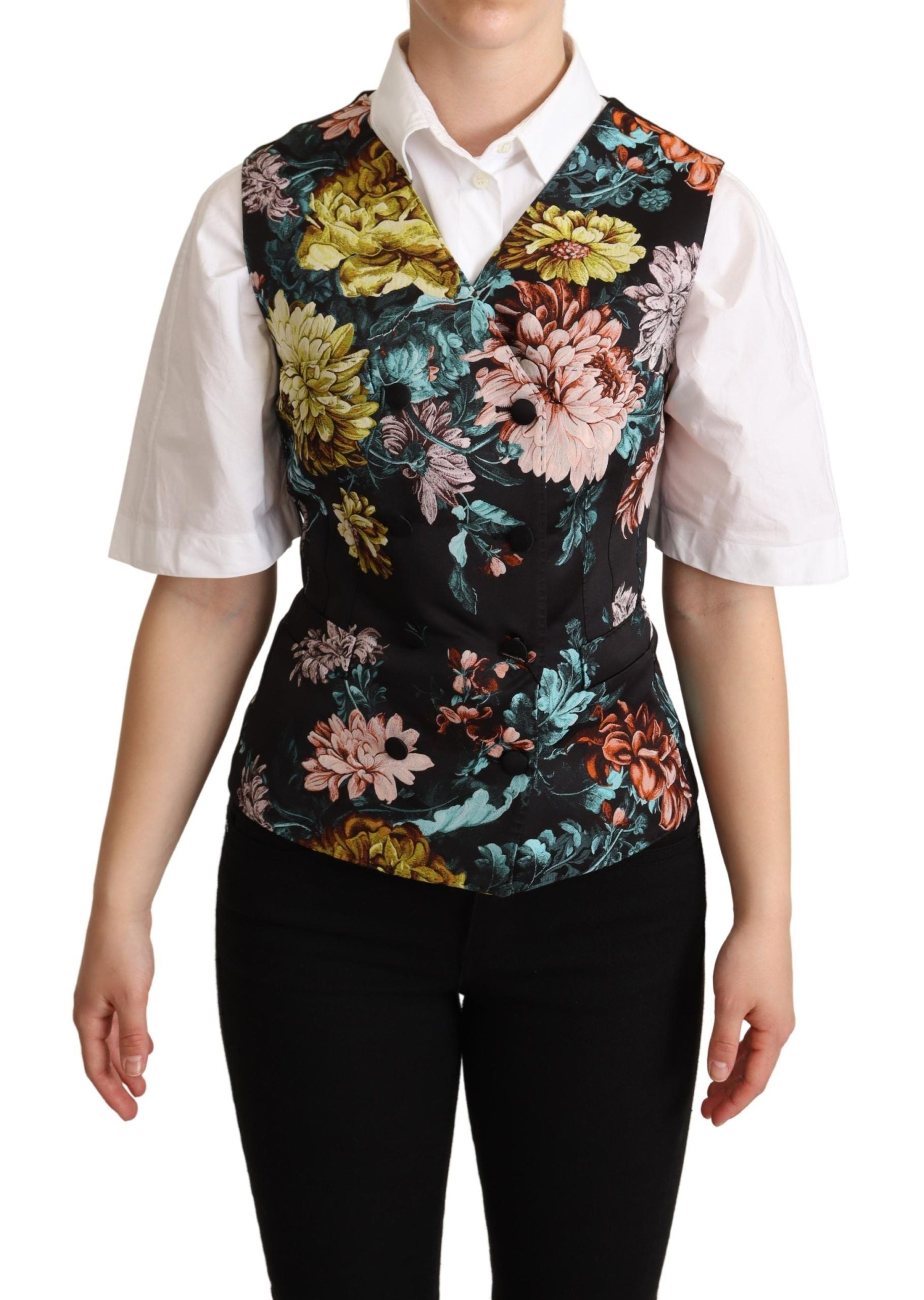 Dolce & Gabbana Black Jacquard Floral Waistcoat Vest Dolce & Gabbana
