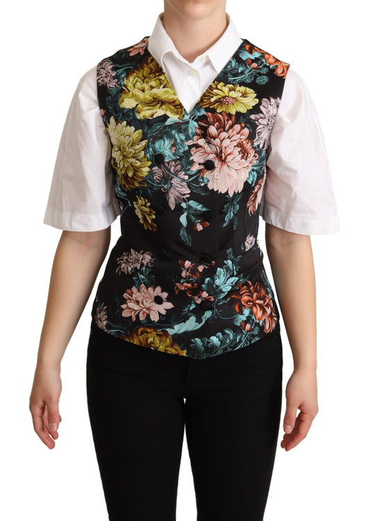 Dolce & Gabbana Black Jacquard Floral Waistcoat Vest Dolce & Gabbana