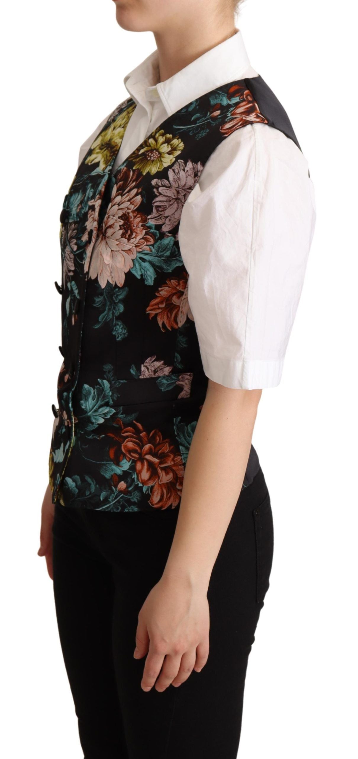 Dolce & Gabbana Black Jacquard Floral Waistcoat Vest Dolce & Gabbana