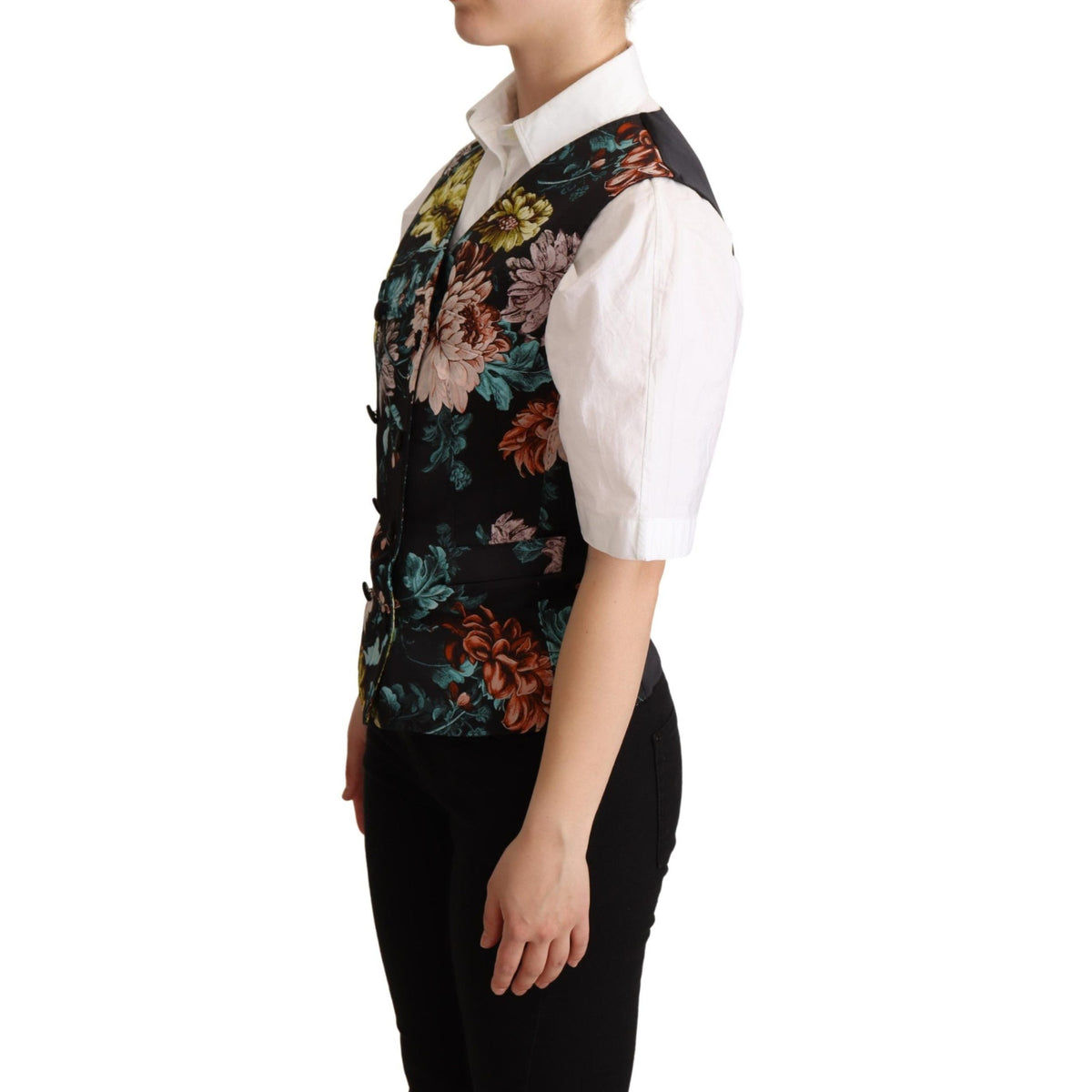 Dolce & Gabbana Black Jacquard Floral Waistcoat Vest