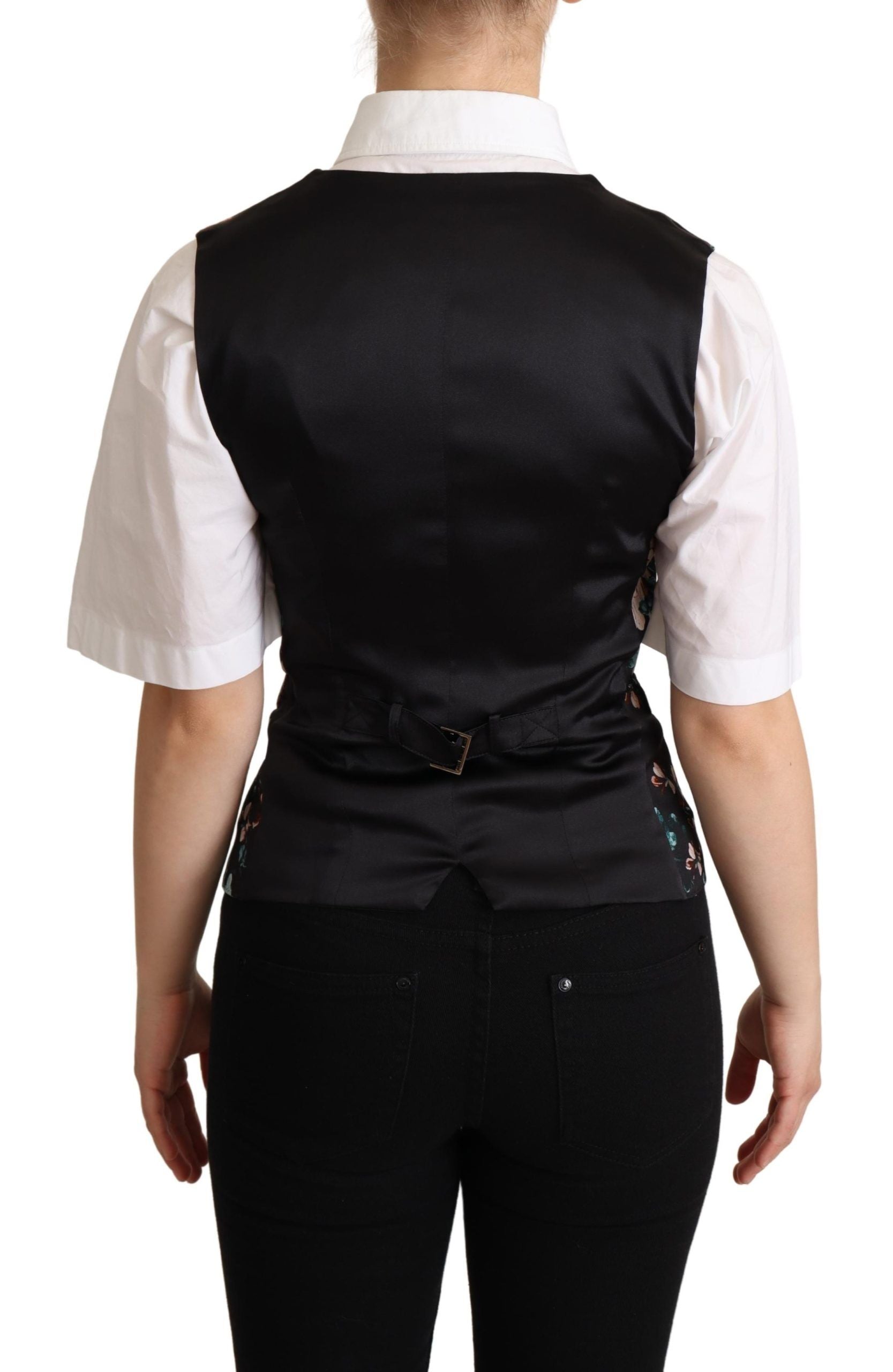 Dolce & Gabbana Black Jacquard Floral Waistcoat Vest Dolce & Gabbana