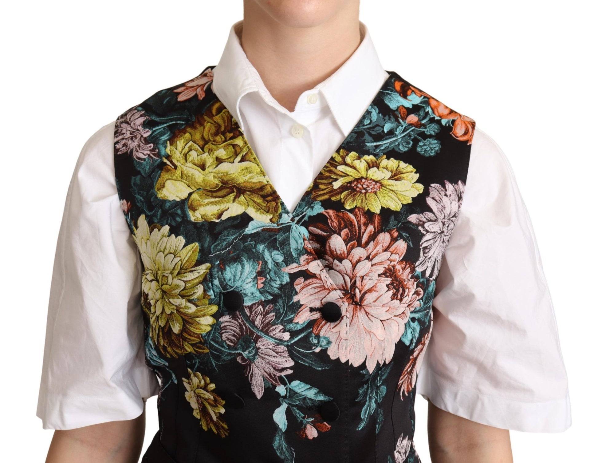Dolce & Gabbana Black Jacquard Floral Waistcoat Vest Dolce & Gabbana