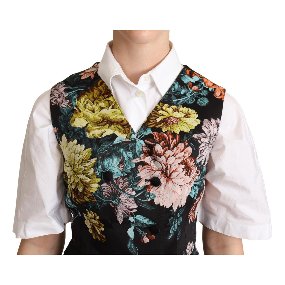 Dolce & Gabbana Black Jacquard Floral Waistcoat Vest