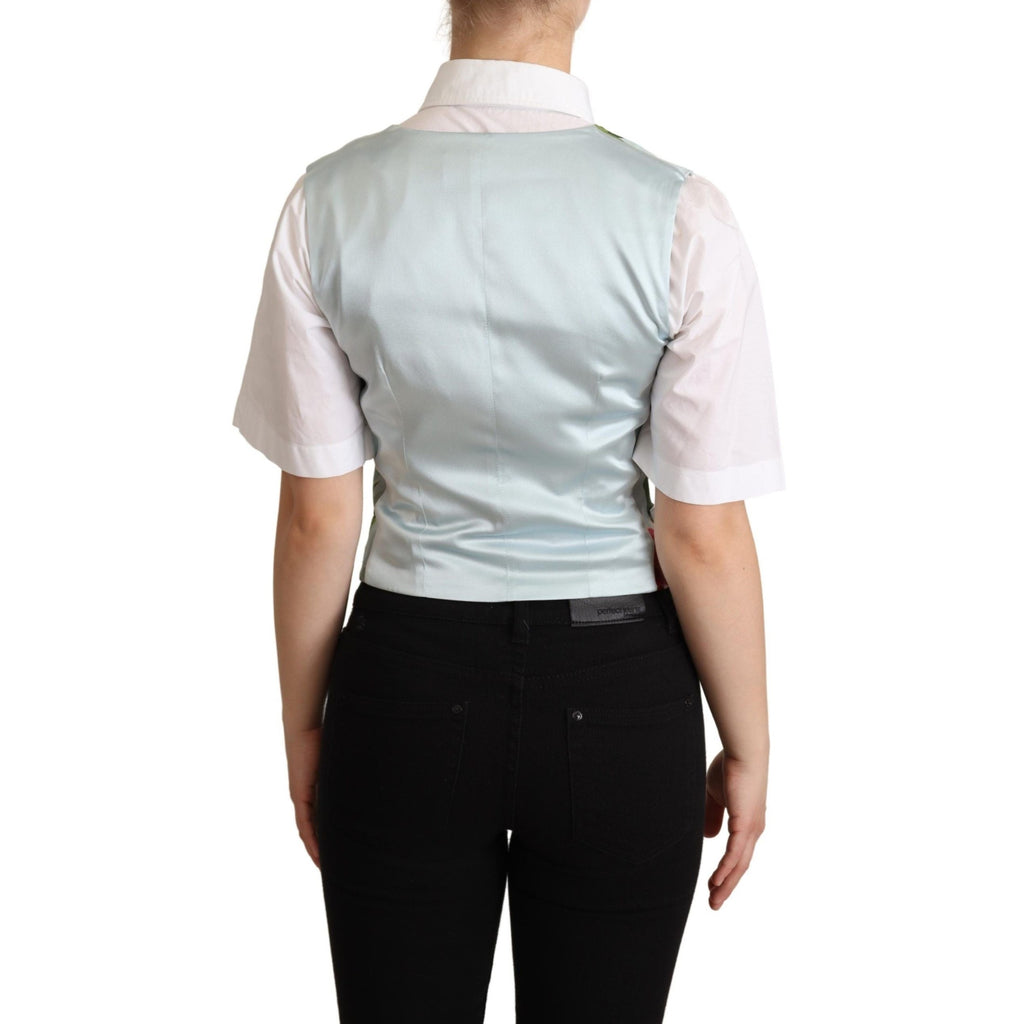 Dolce & Gabbana Mint Green Floral Silk Waistcoat Vest
