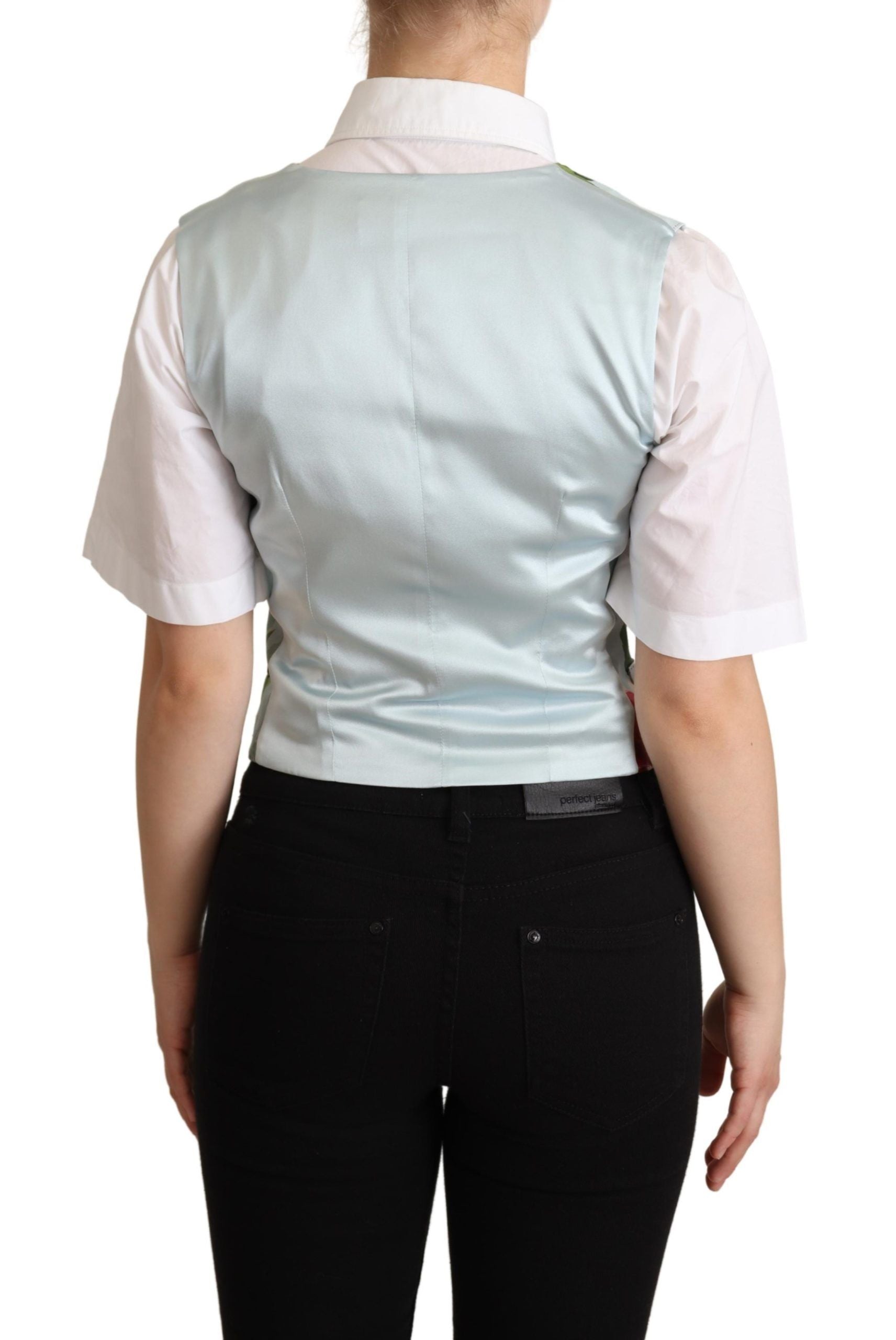 Dolce & Gabbana Mint Green Floral Silk Waistcoat Vest Dolce & Gabbana