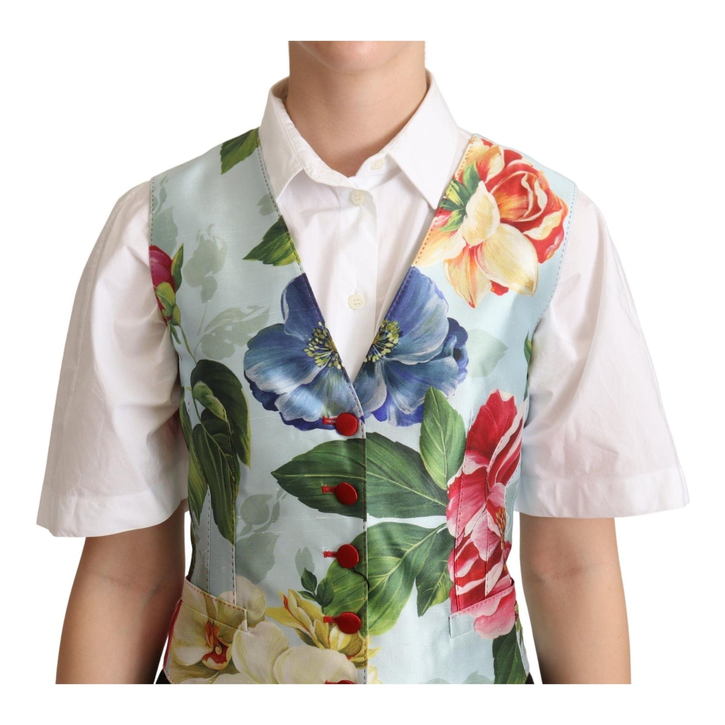 Dolce & Gabbana Mint Green Floral Silk Waistcoat Vest Dolce & Gabbana