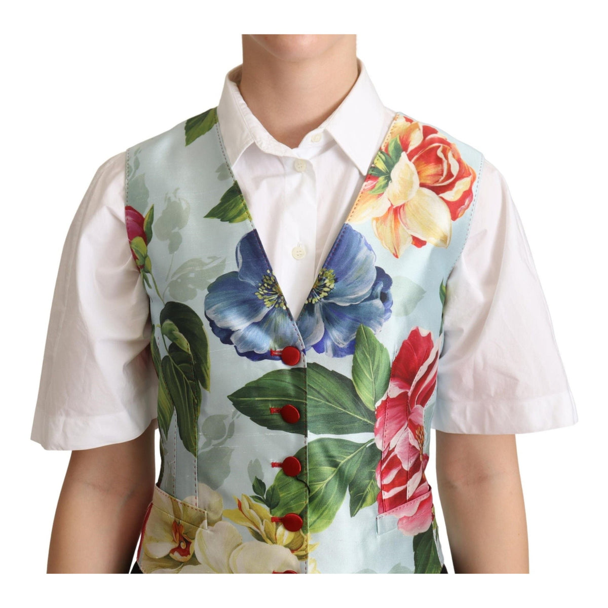 Dolce & Gabbana Mint Green Floral Silk Waistcoat Vest