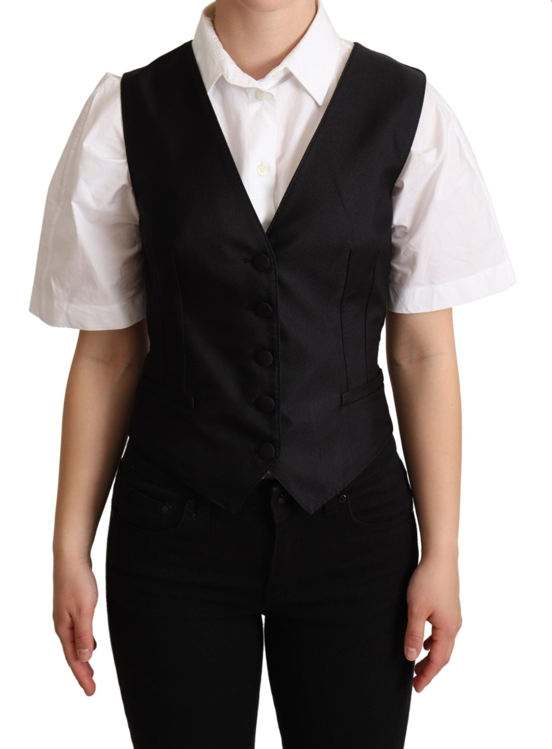 Dolce & Gabbana Black Silk Sleeveless Waistcoat Vest Dolce & Gabbana