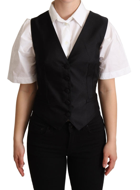Dolce & Gabbana Black Silk Sleeveless Waistcoat Vest Dolce & Gabbana