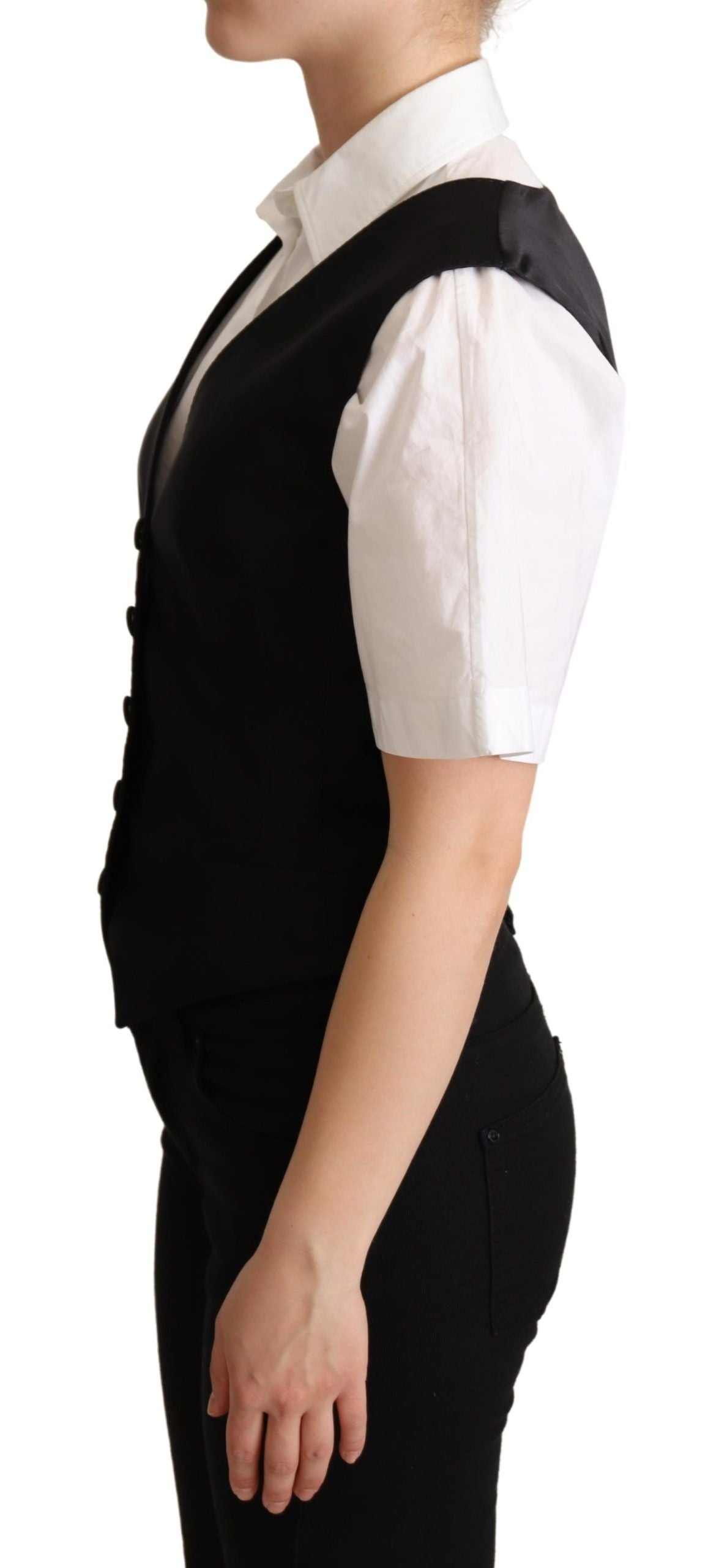 Dolce & Gabbana Black Silk Sleeveless Waistcoat Vest Dolce & Gabbana