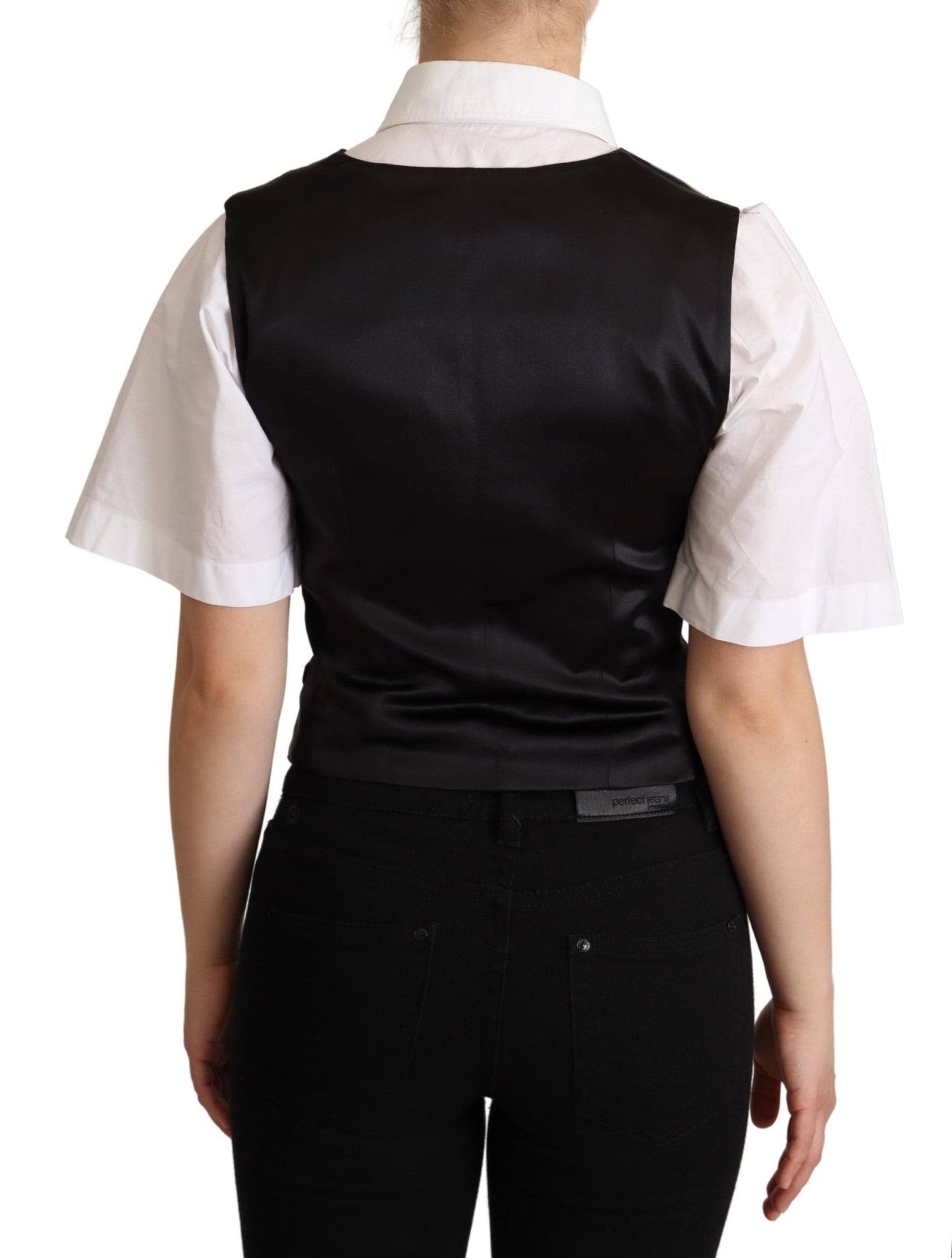 Dolce & Gabbana Black Silk Sleeveless Waistcoat Vest Dolce & Gabbana