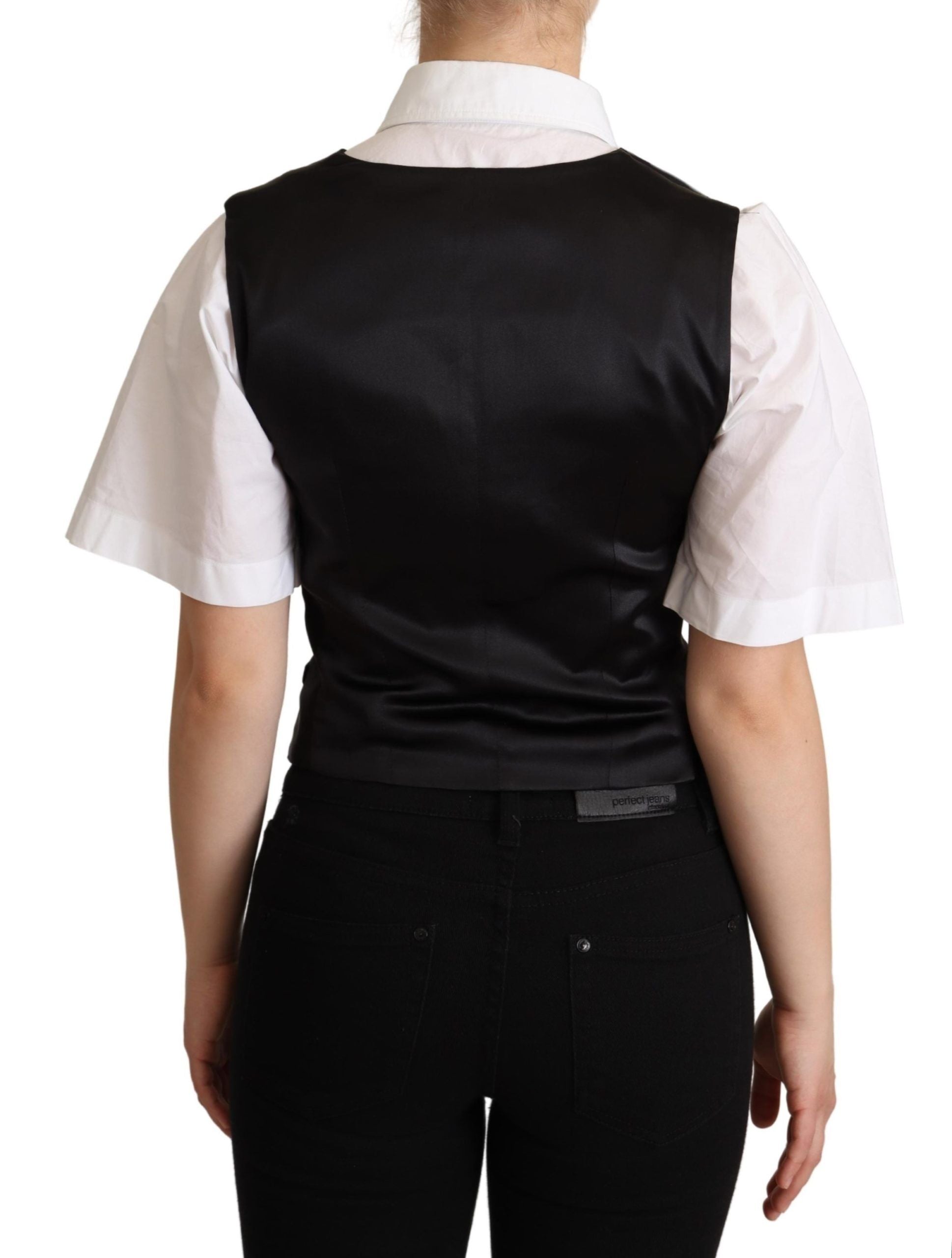 Dolce & Gabbana Black Silk Sleeveless Waistcoat Vest Dolce & Gabbana