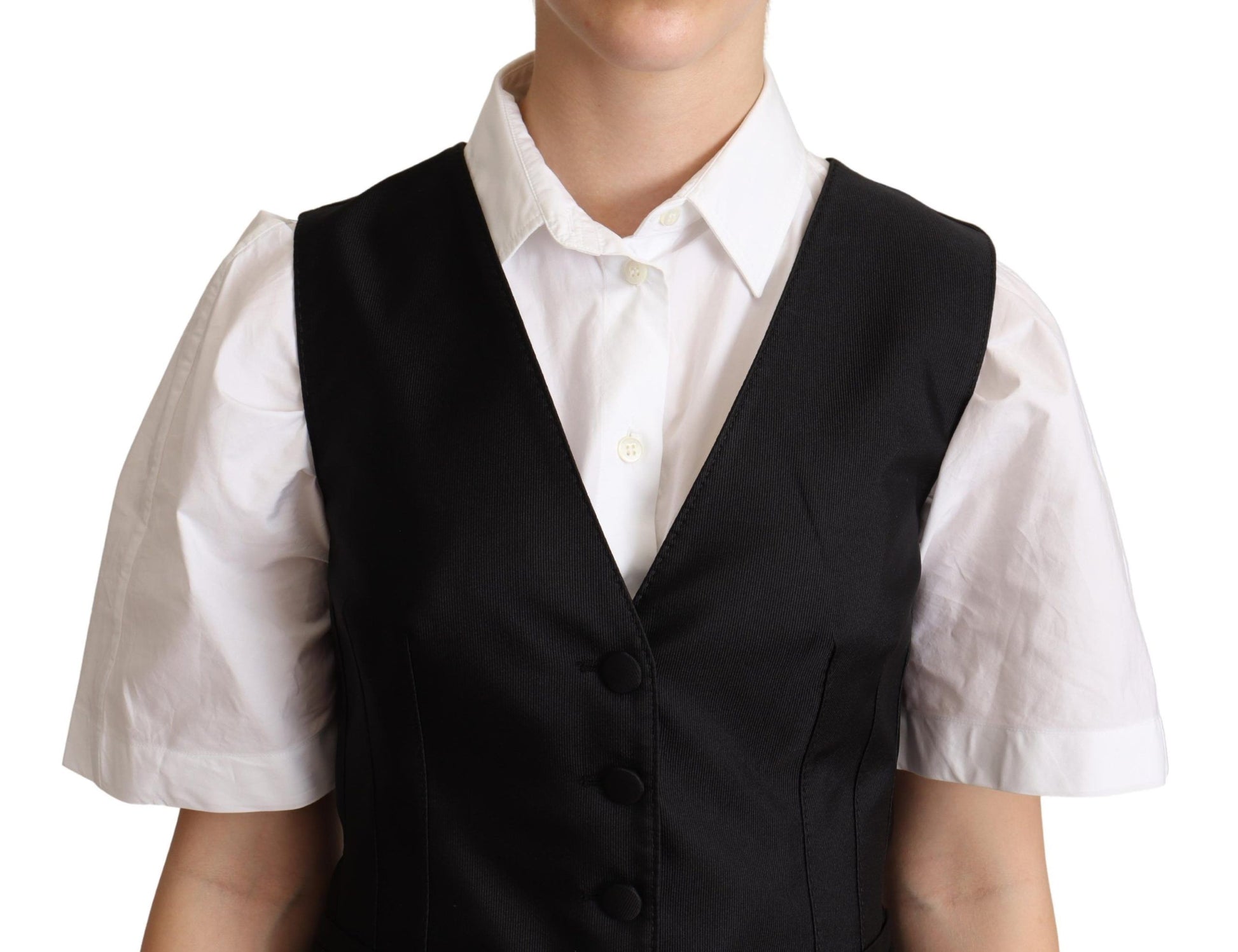 Dolce & Gabbana Black Silk Sleeveless Waistcoat Vest Dolce & Gabbana