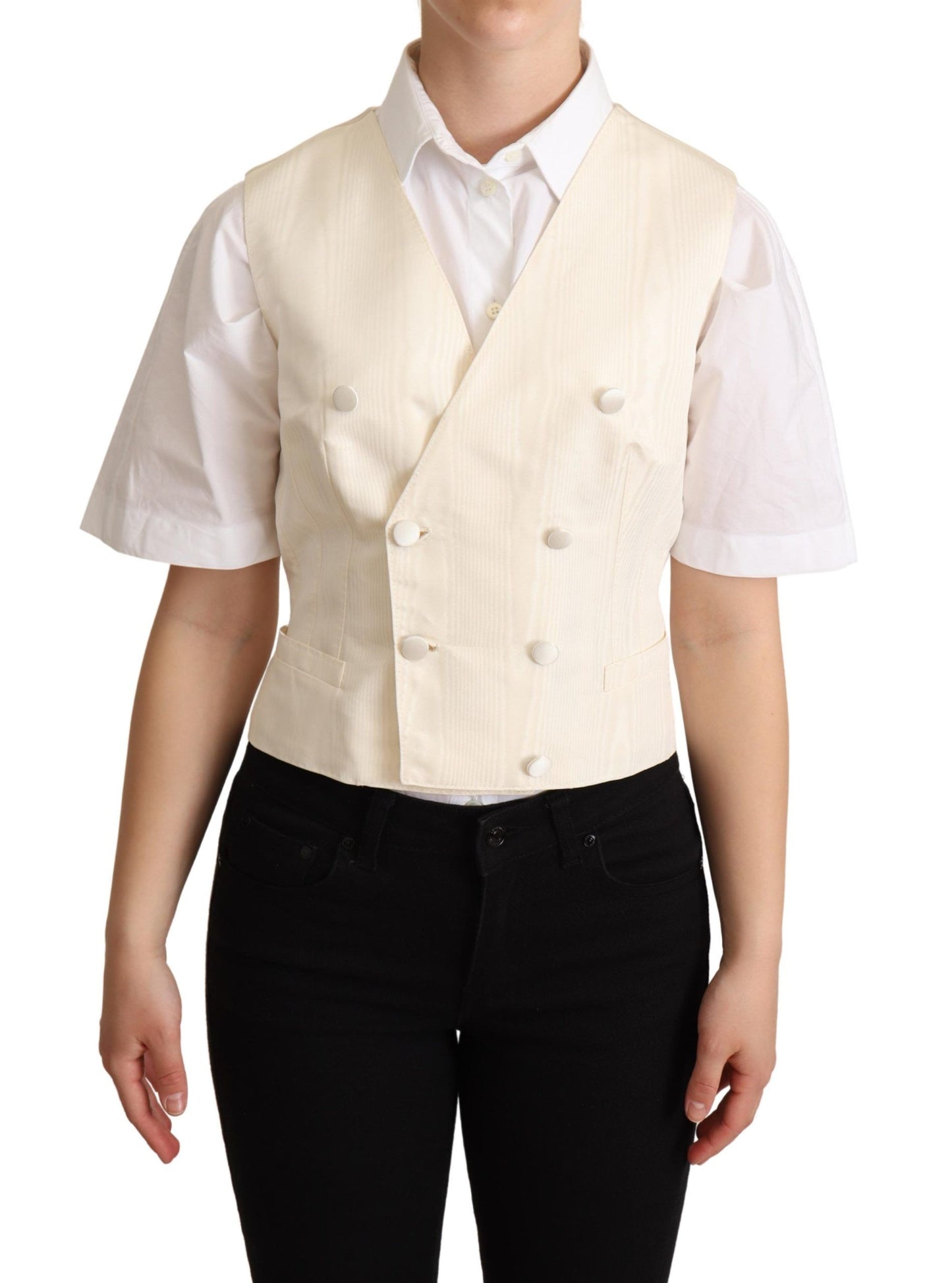 Dolce & Gabbana Beige Silk Sleeveless Waistcoat Vest Dolce & Gabbana