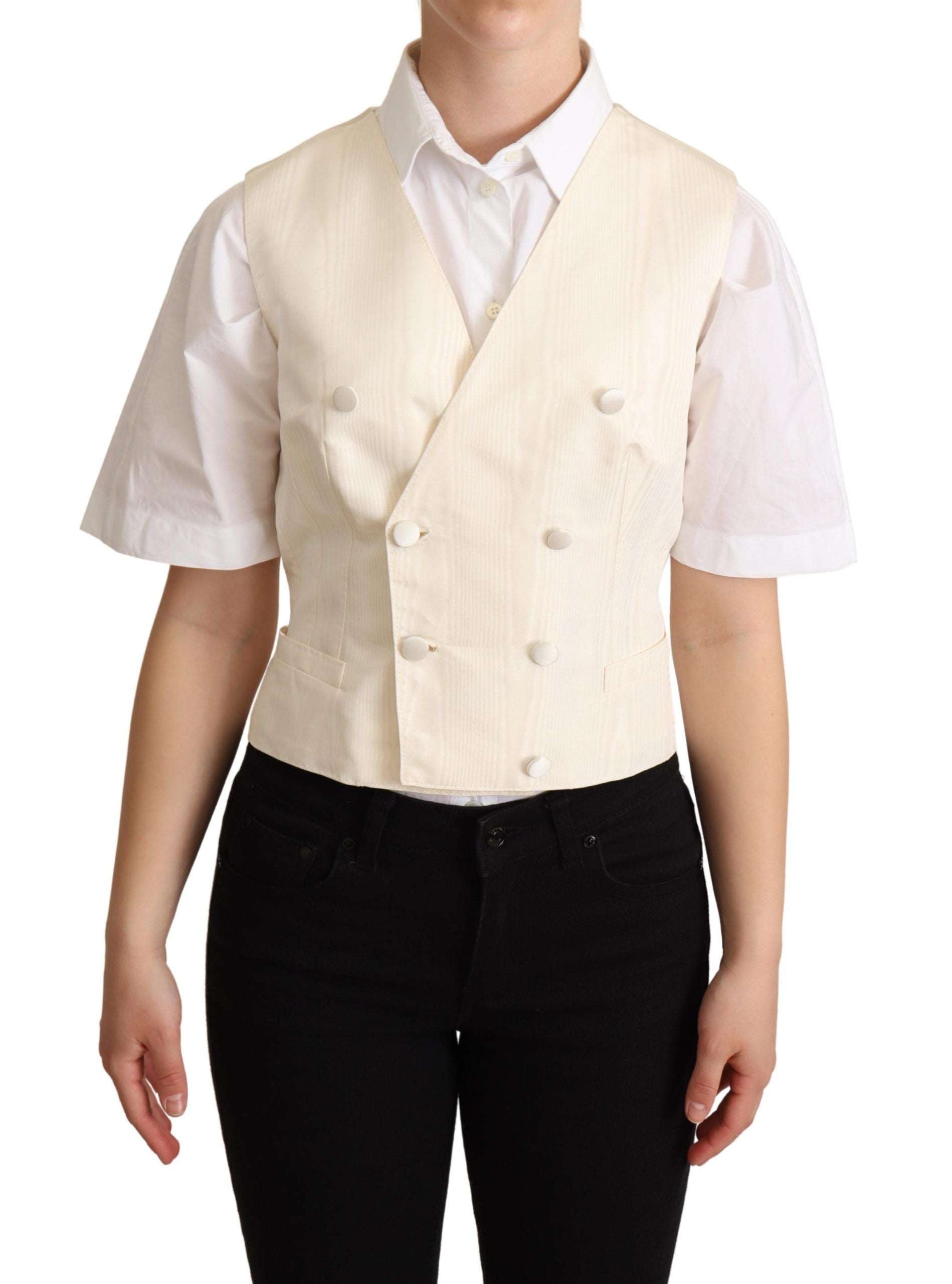 Dolce & Gabbana Beige Silk Sleeveless Waistcoat Vest Dolce & Gabbana