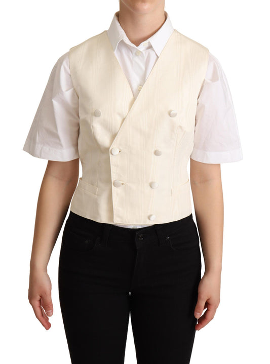 Dolce & Gabbana Beige Silk Sleeveless Waistcoat Vest Dolce & Gabbana