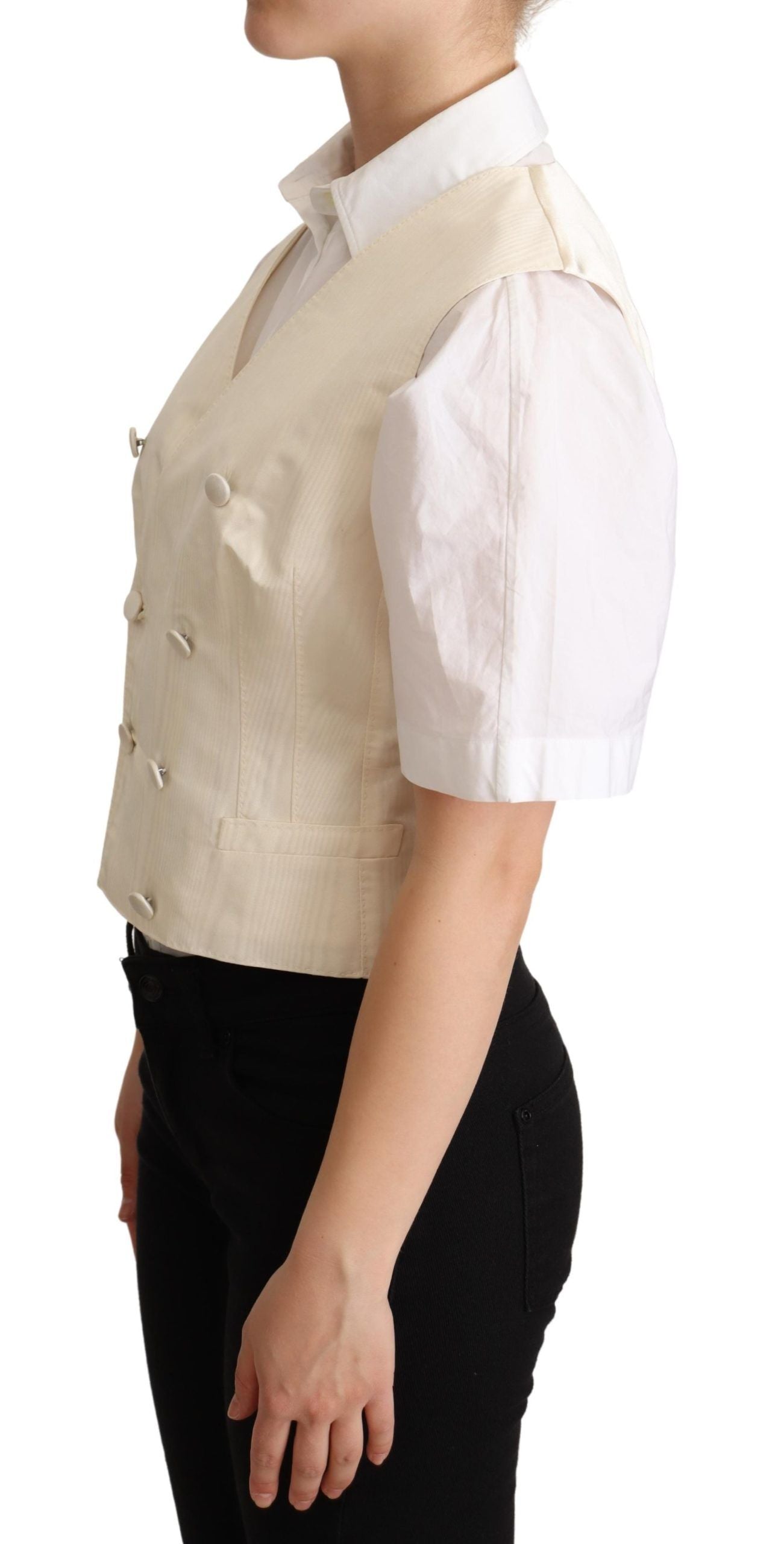 Dolce & Gabbana Beige Silk Sleeveless Waistcoat Vest Dolce & Gabbana
