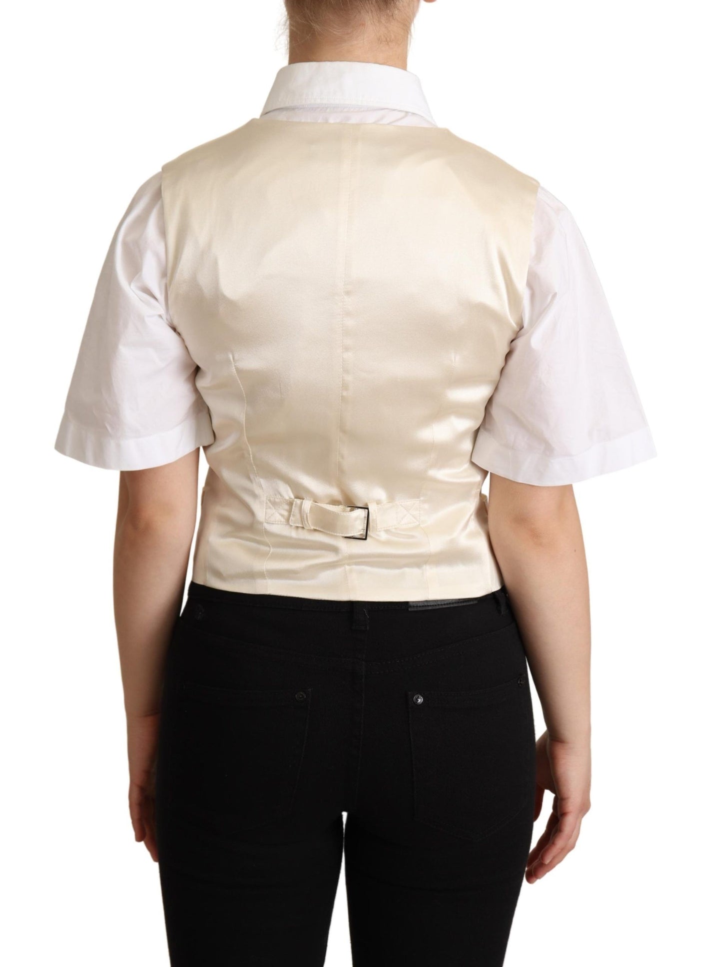 Dolce & Gabbana Beige Silk Sleeveless Waistcoat Vest Dolce & Gabbana