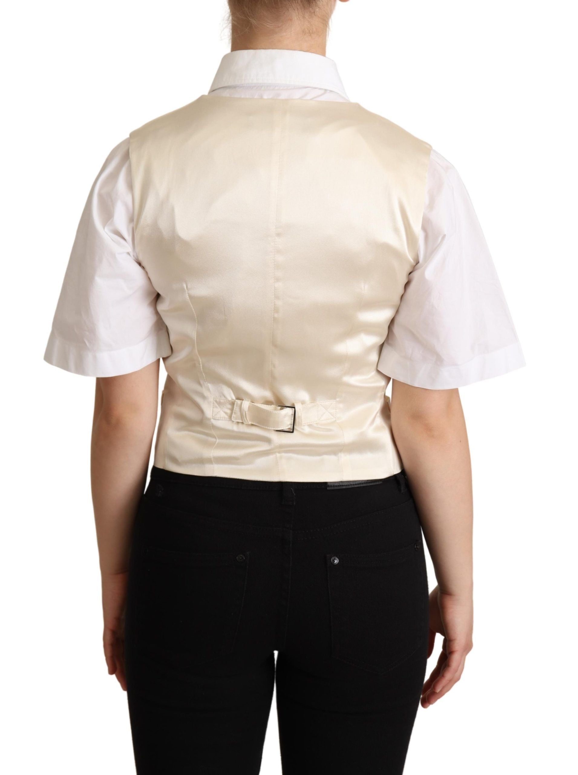 Dolce & Gabbana Beige Silk Sleeveless Waistcoat Vest Dolce & Gabbana