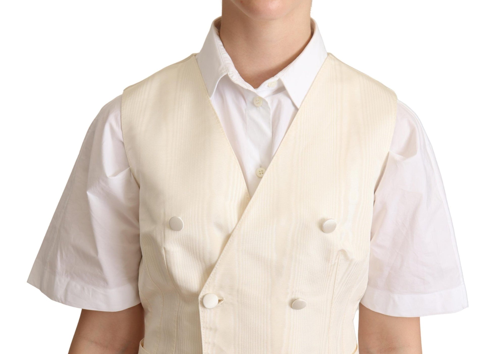 Dolce & Gabbana Beige Silk Sleeveless Waistcoat Vest Dolce & Gabbana