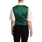 Dolce & Gabbana Green Jacquard Leaf Gold Waistcoat Vest
