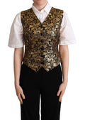 Dolce & Gabbana black and gold jacquard silk waistcoat vest with intricate pattern and tailored fit.
