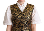 Dolce & Gabbana black and gold jacquard silk waistcoat vest with intricate pattern and tailored fit.