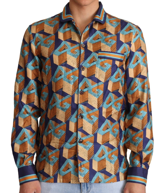 Dolce & Gabbana Multicolor DG Logo Silk Mens Top Shirt Dolce & Gabbana