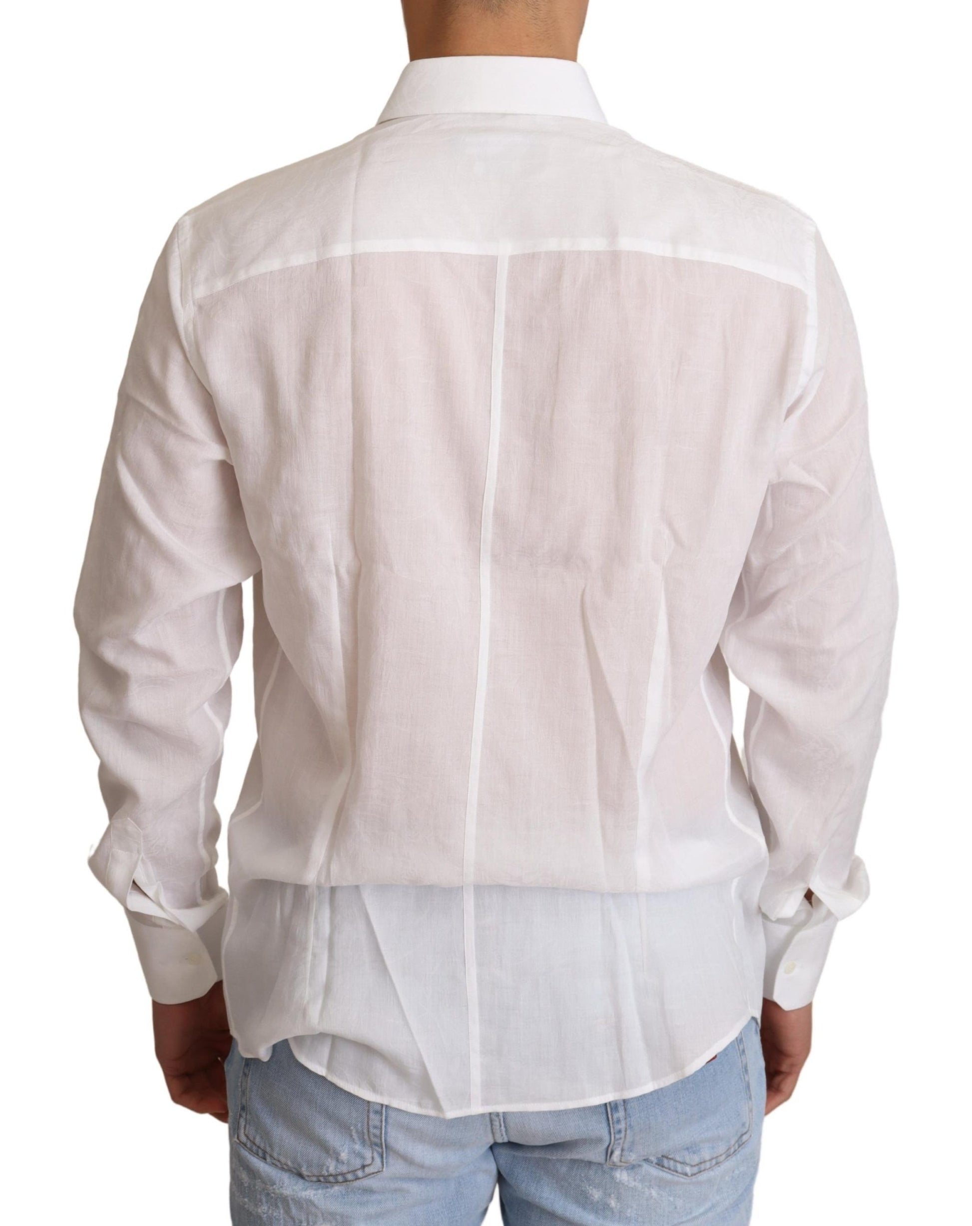 Dolce & Gabbana White Cotton Floral Pattern MARTINI Shirt Dolce & Gabbana