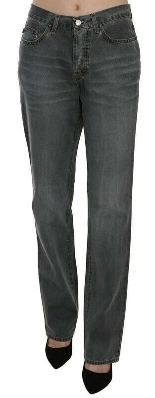 Just Cavalli Gray Washed Mid Waist Straight Denim Pants Jeans Just Cavalli