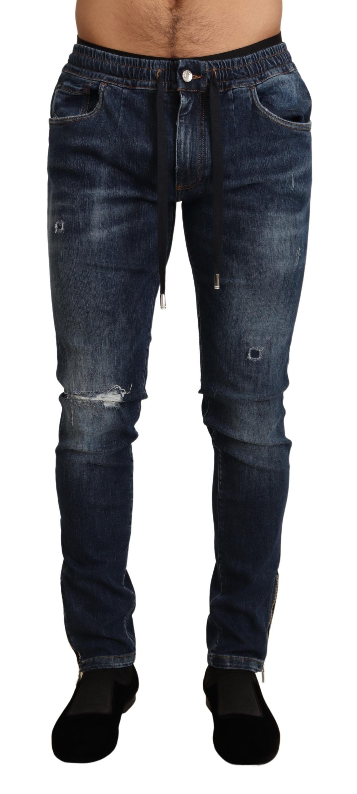 Dolce & Gabbana Blue Cotton Stretch Tattered Denim Jeans Dolce & Gabbana