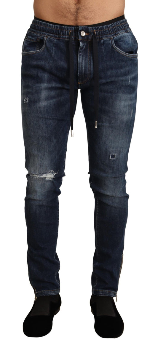 Dolce & Gabbana Blue Cotton Stretch Tattered Denim Jeans Dolce & Gabbana
